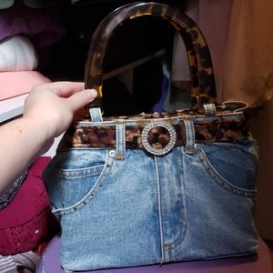 Denim Leopard Print Purse